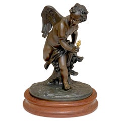Figure de Cupidon (ange) en bronze français du 19ème siècle attribuée à Auguste Moreau