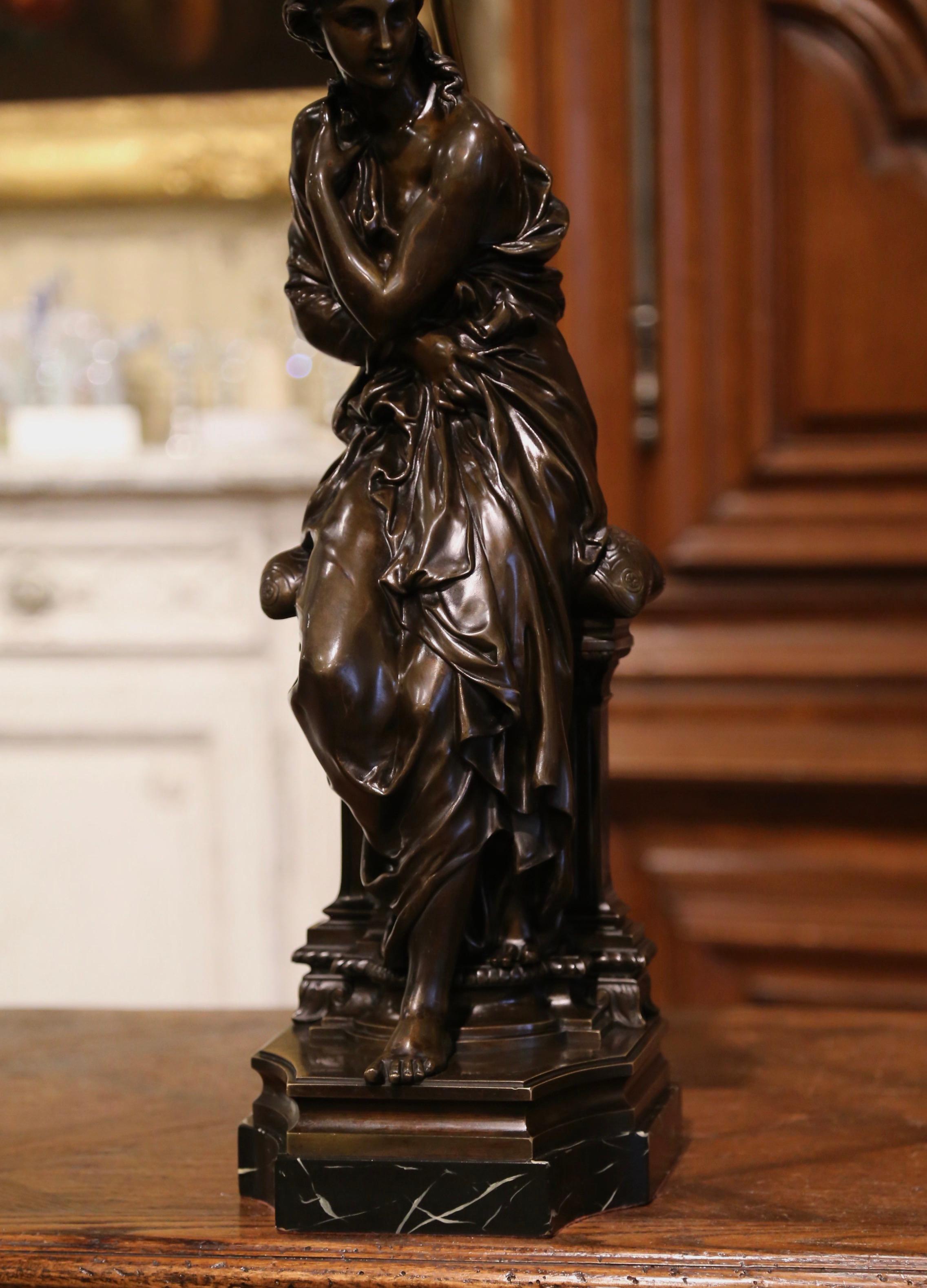 Neoclassical 19th Century French Bronze Figure Signed Dumaige Mounted into Table Lamp