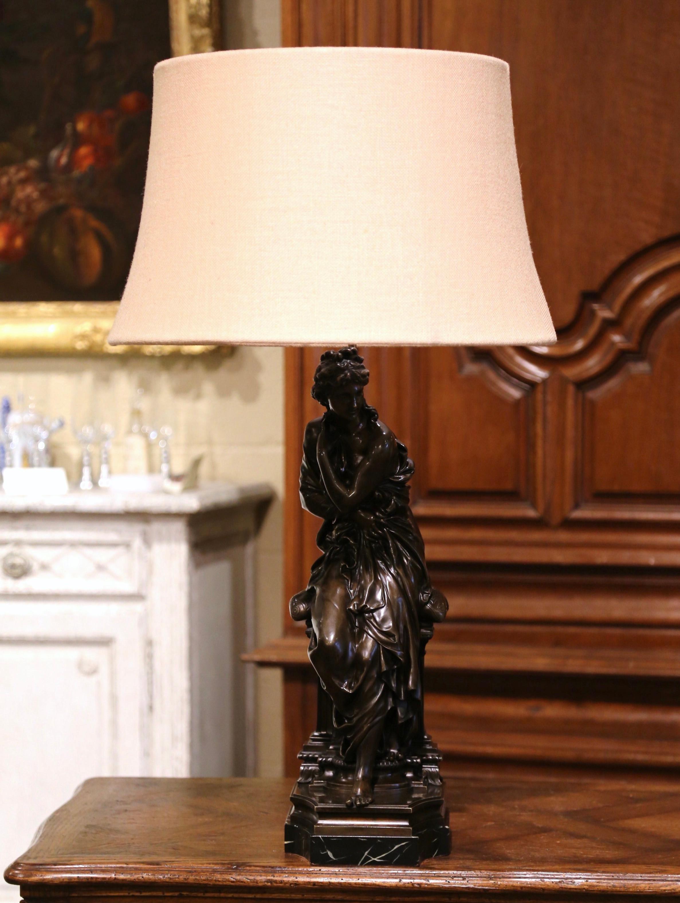 19th Century French Bronze Figure Signed Dumaige Mounted into Table Lamp 1