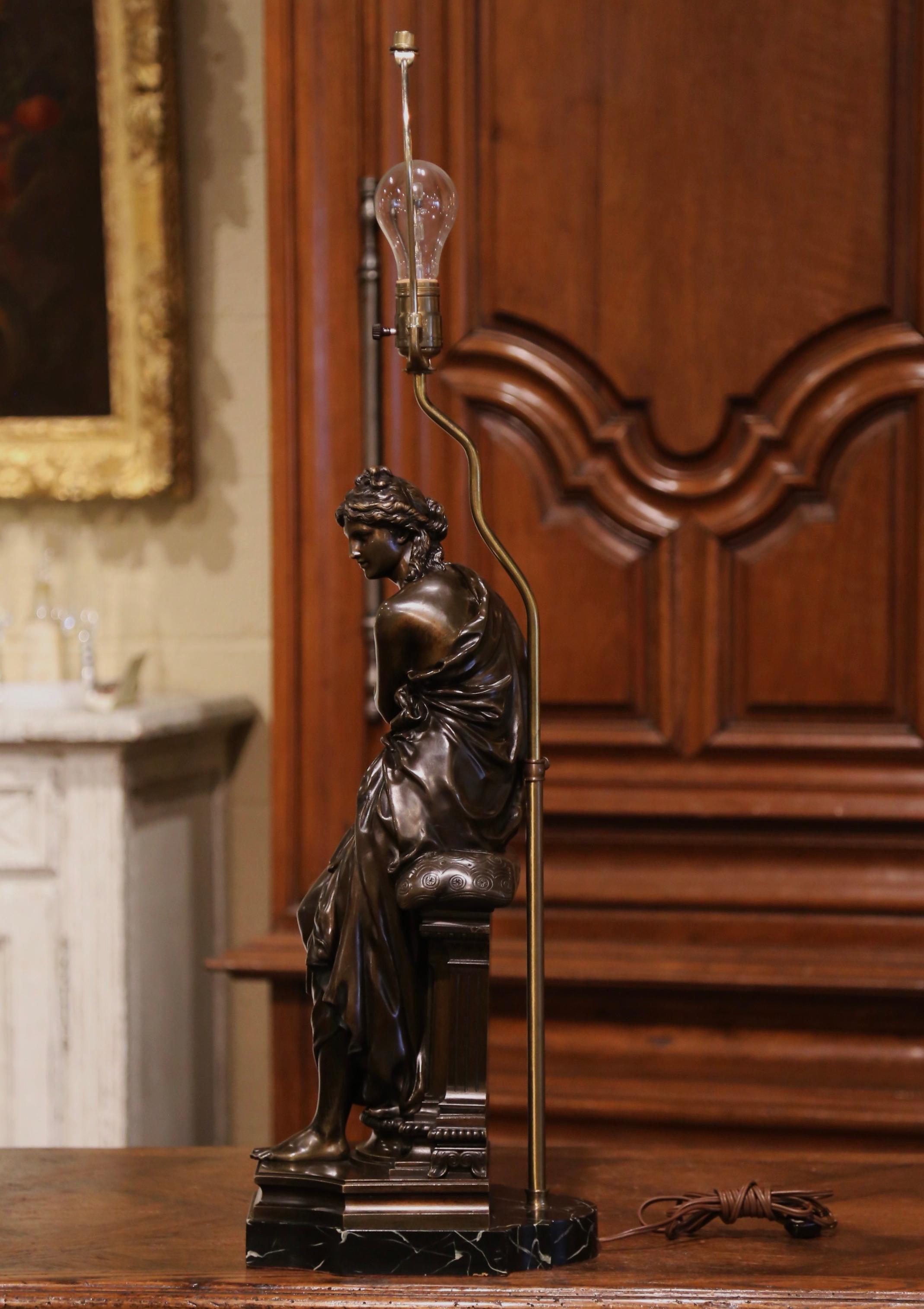 19th Century French Bronze Figure Signed Dumaige Mounted into Table Lamp 1
