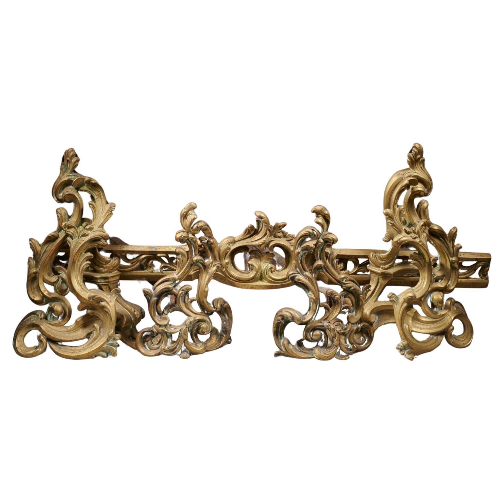 Französische Bronze-Kaminhunde des 19. Jahrhunderts mit Feuerschutz im Rokoko-Stil