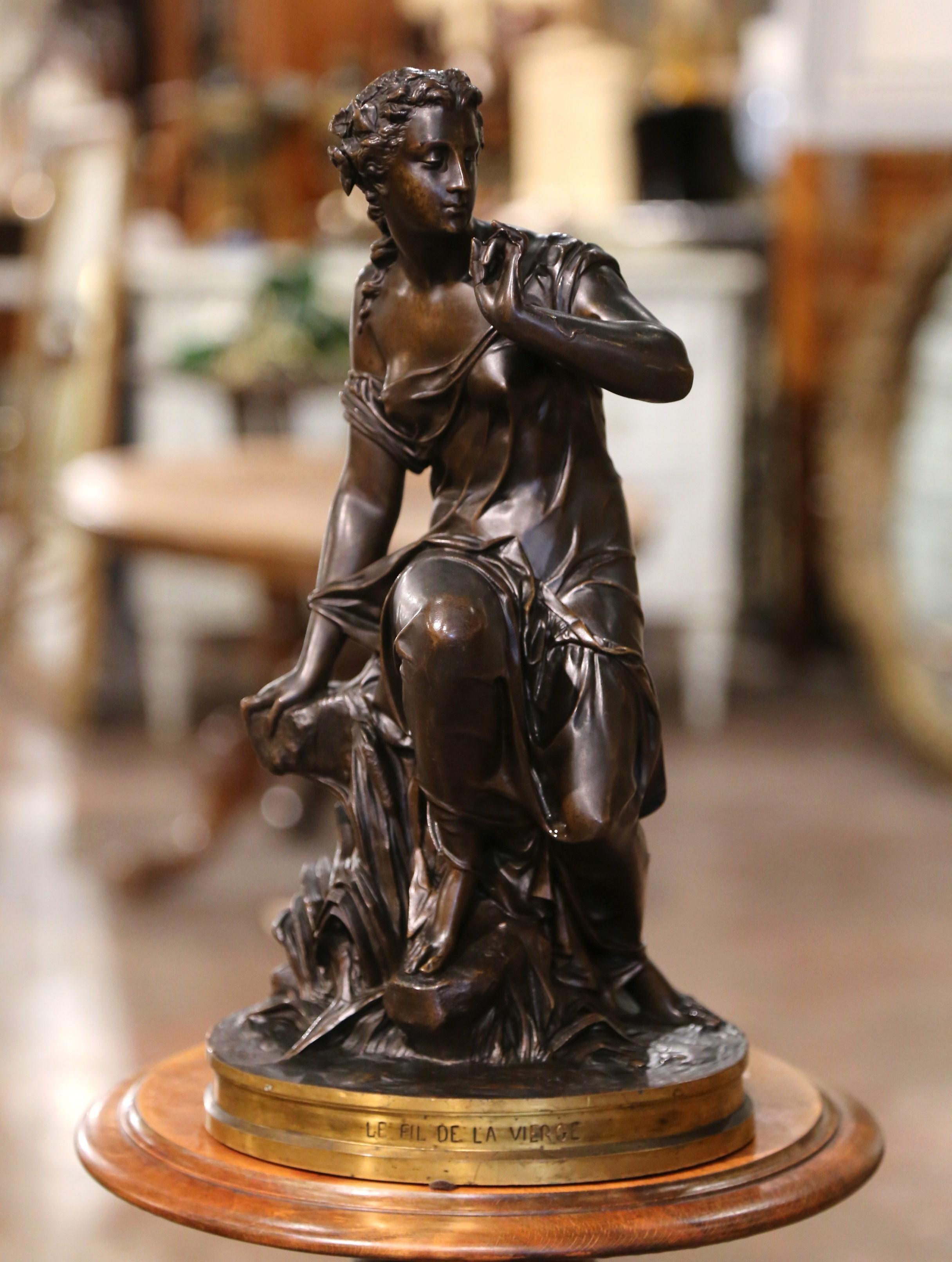Figure française du 19e siècle en bronze et doré « Le Fil de la Vierge » signée E. Hebert Excellent état - En vente à Dallas, TX