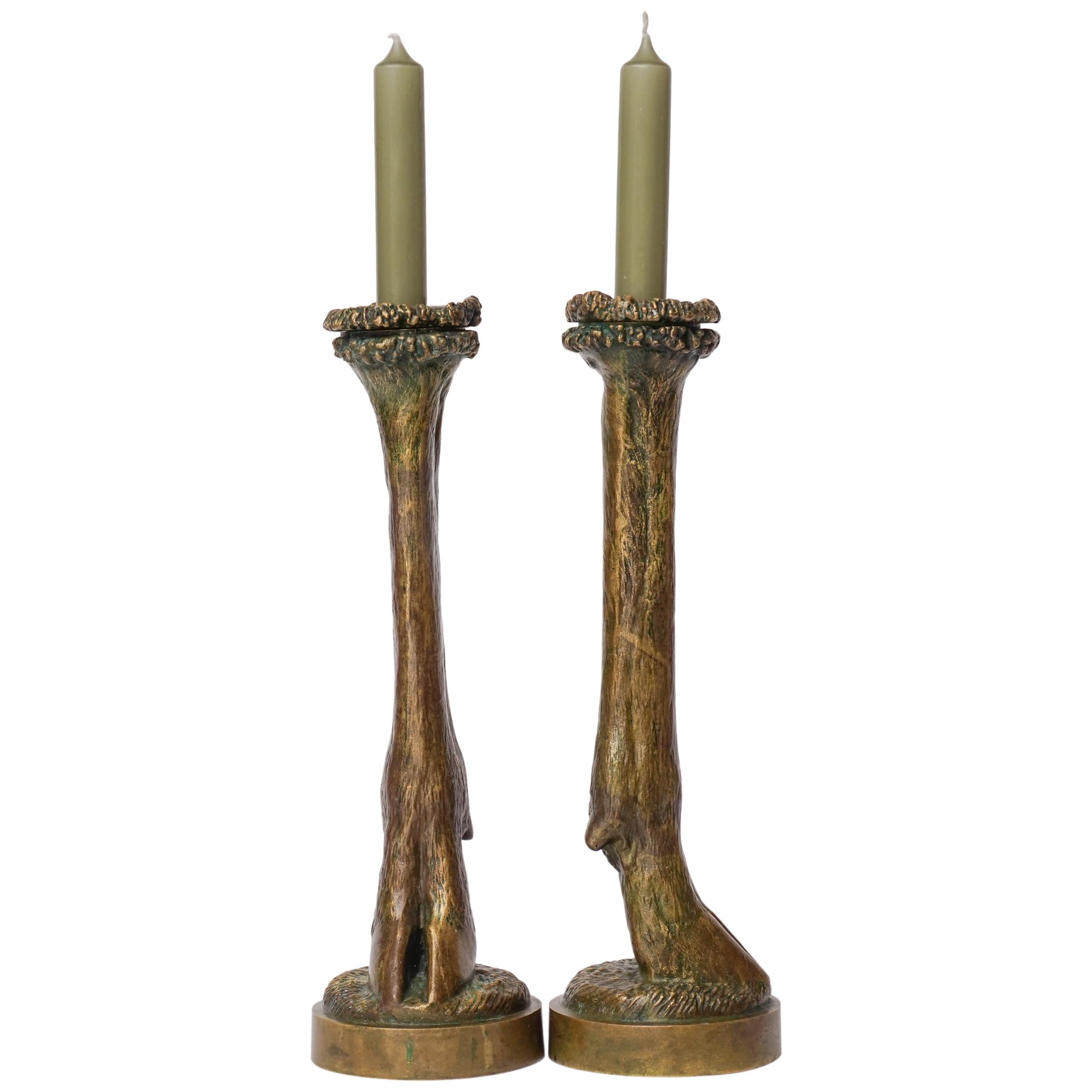 19th Century French Bronze Goat Hoof Candlesticks Cast by Soyer et Ingé Fondeurs For Sale