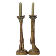 Antique 19th Century French Bronze Goat Hoof Candlesticks Cast by Soyer et Ingé Fondeurs