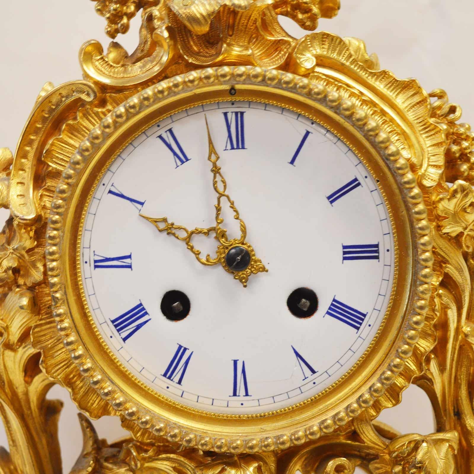 19th Century French Bronze Gold Plated Clock For Sale 2