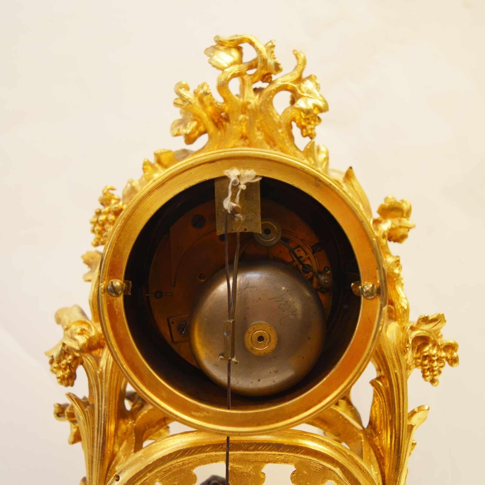 19th Century French Bronze Gold Plated Clock For Sale 5