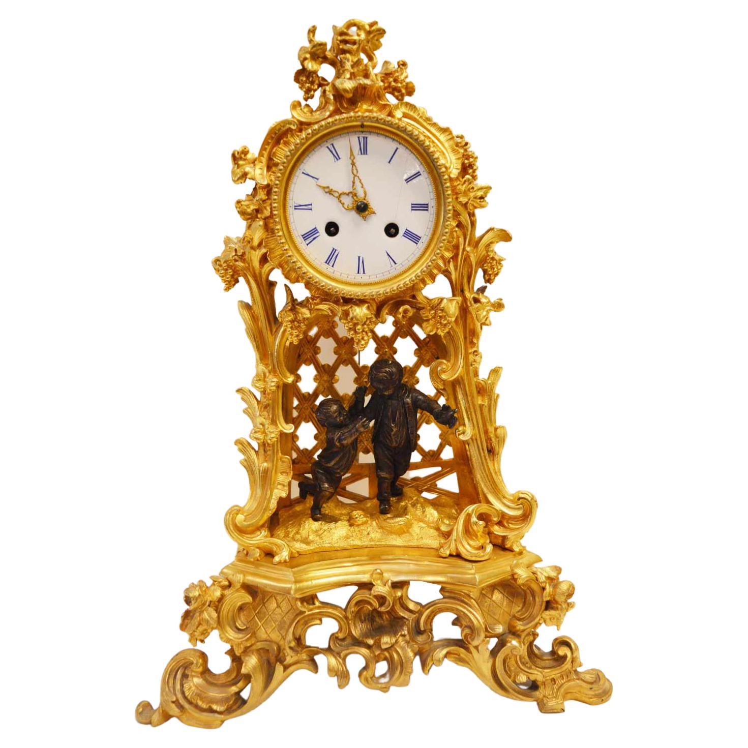 19th Century French Bronze Gold Plated Clock For Sale