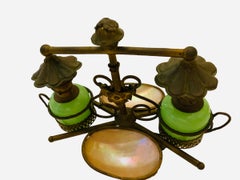 19th Century French Bronze Green Opaline Glass Inkwell Set