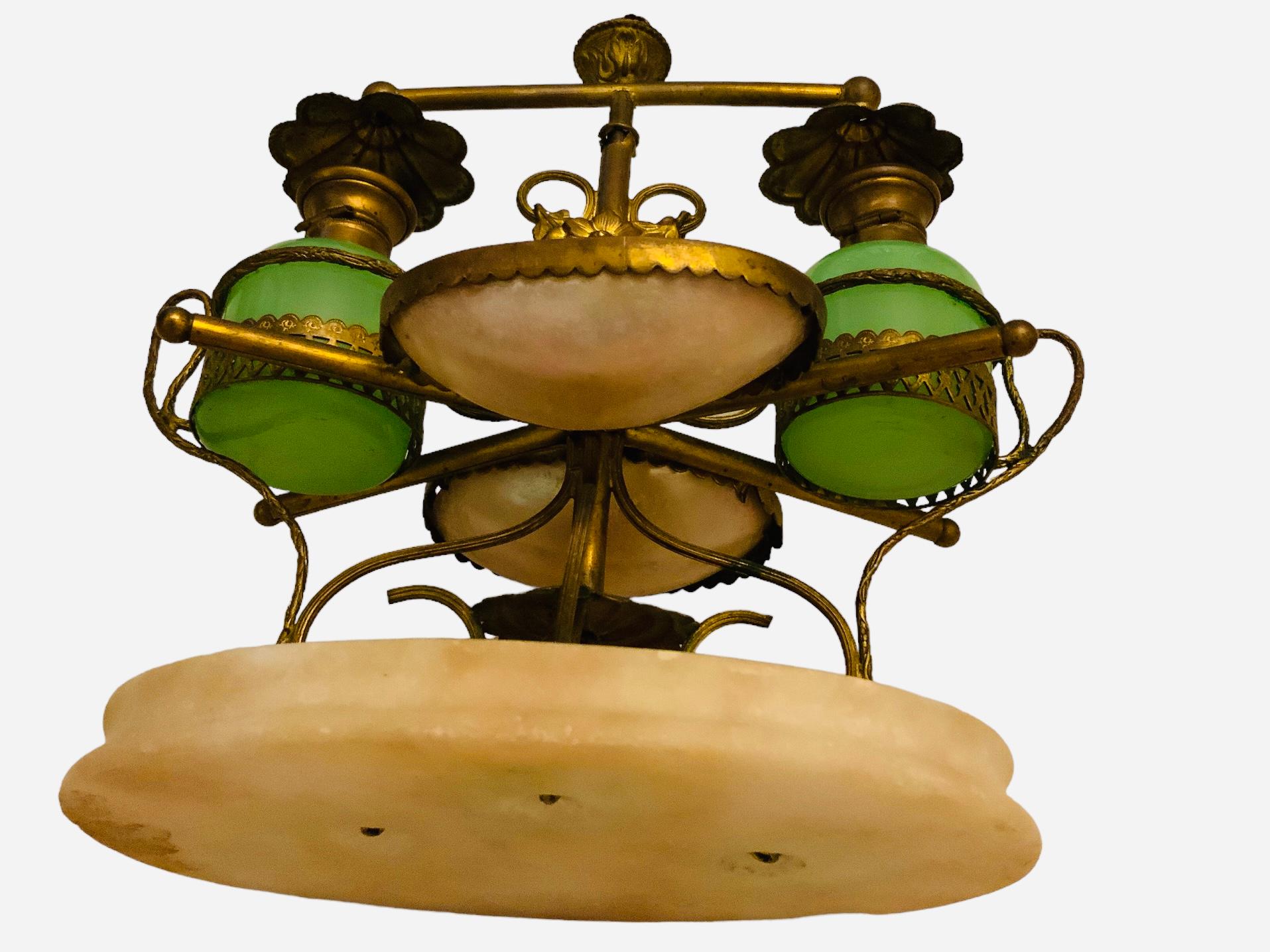 19th Century French Bronze Green Opaline Glass Inkwell Set In Good Condition For Sale In Guaynabo, PR