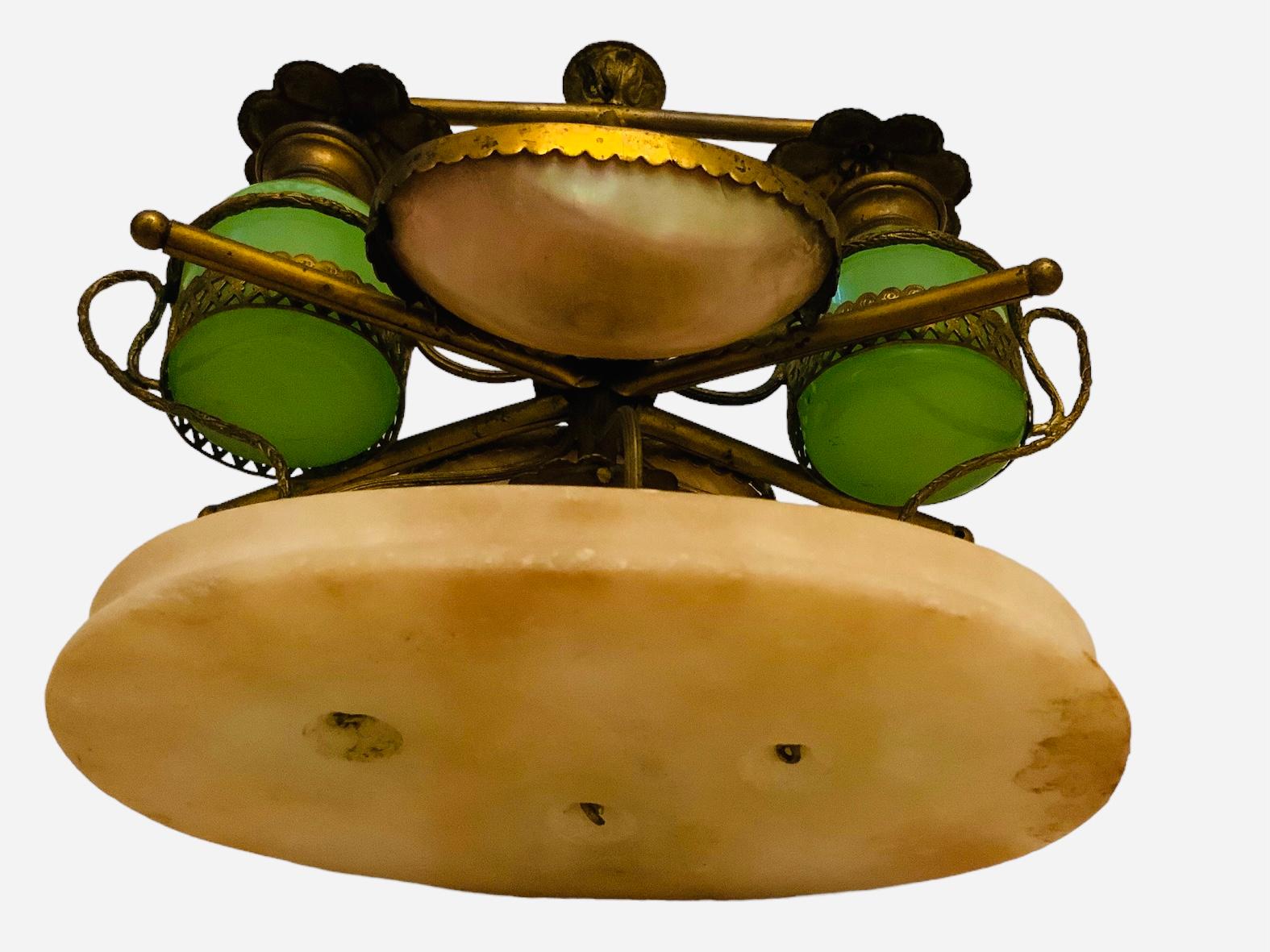 19th Century French Bronze Green Opaline Glass Inkwell Set For Sale 1
