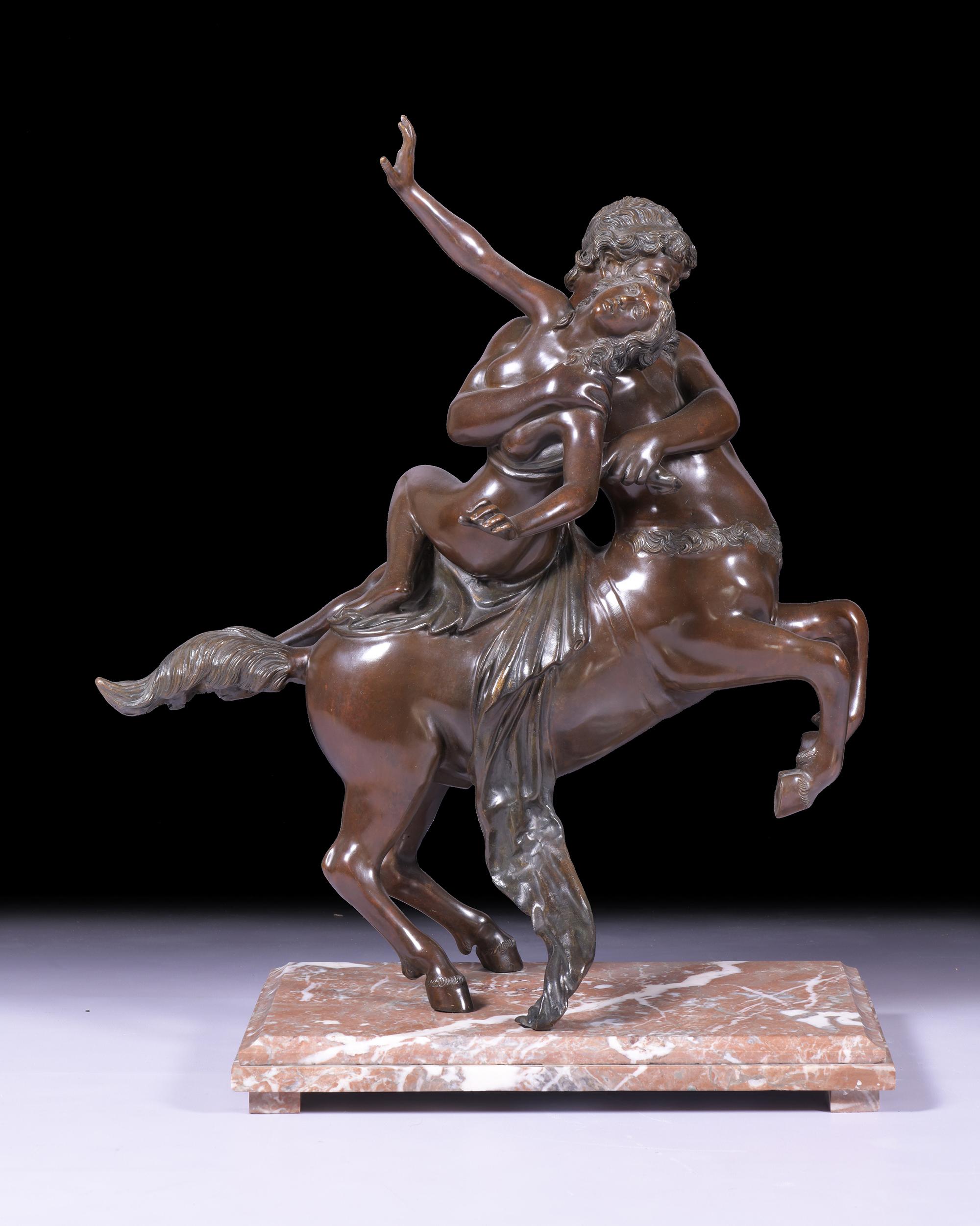 French Grand Tour bronze group of Nessus abducting Deianira after Giambologna on marble base.
After the model by Giambologna

Circa 1880

French

Footnote:

The first documented example of this famous bronze group was made by Giovanni