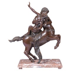 Groupe de Nessus fuyant Deianira en bronze français du 19ème siècle