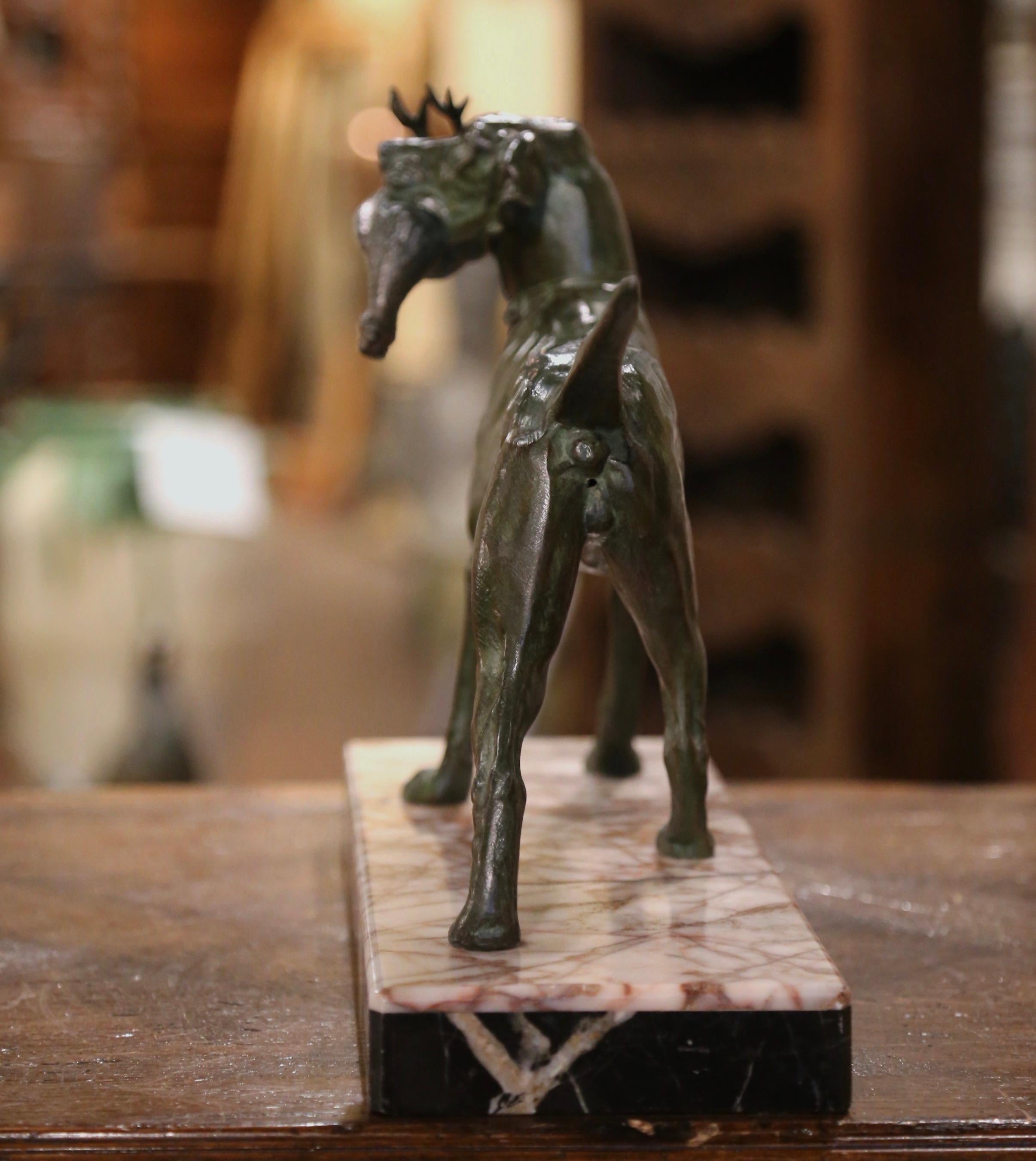  19th Century French Spelter Hunt Dog and Bird Sculpture on Marble Base  4