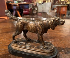 19th Century French Bronze Hunt Dog Sculpture on Marble Base after Jules Moiniez