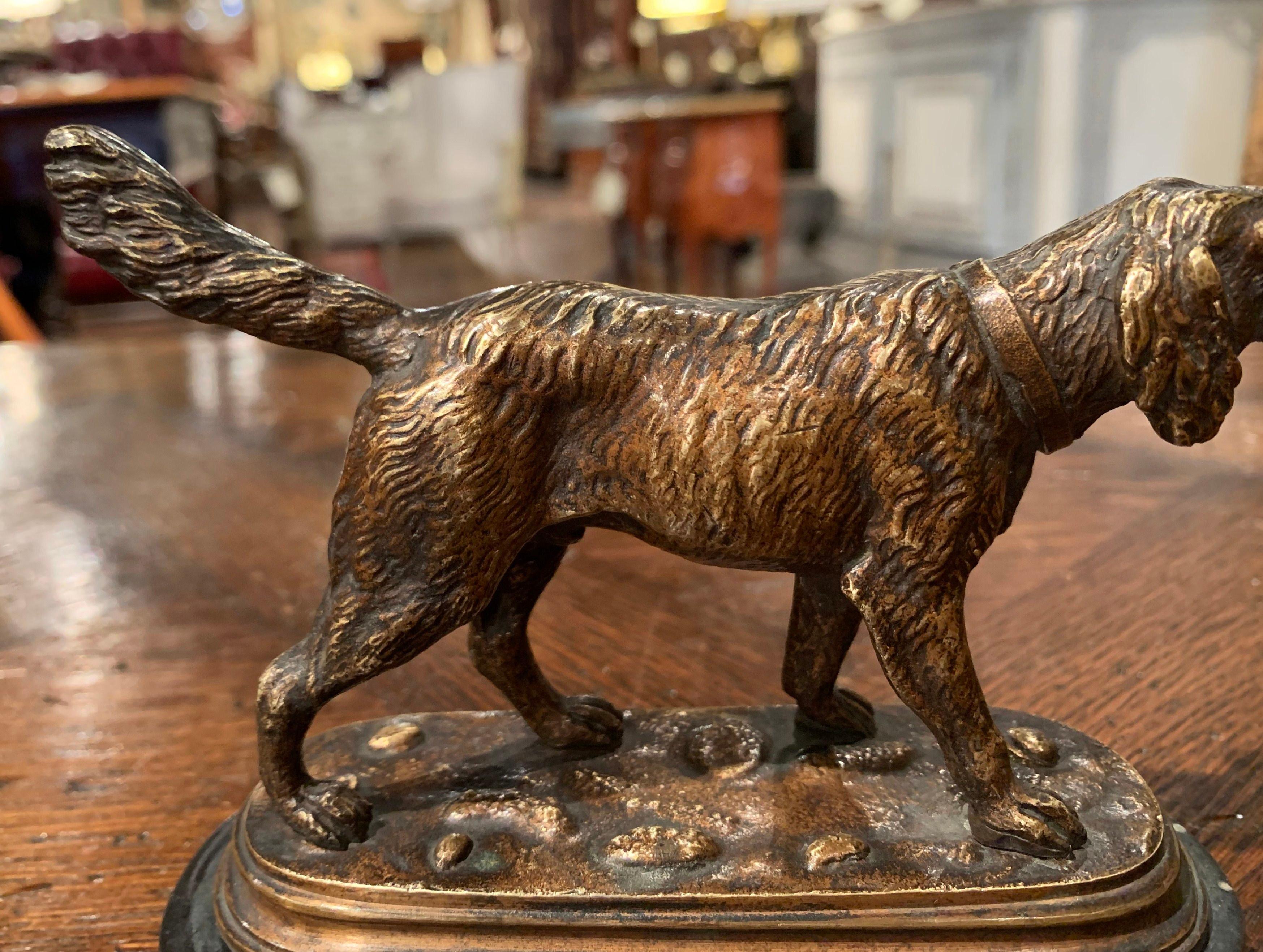 19th Century French Bronze Hunt Dog Sculpture on Marble Base after Jules Moiniez 2