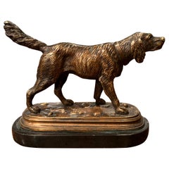 19th Century French Bronze Hunt Dog Sculpture on Marble Base after Jules Moiniez