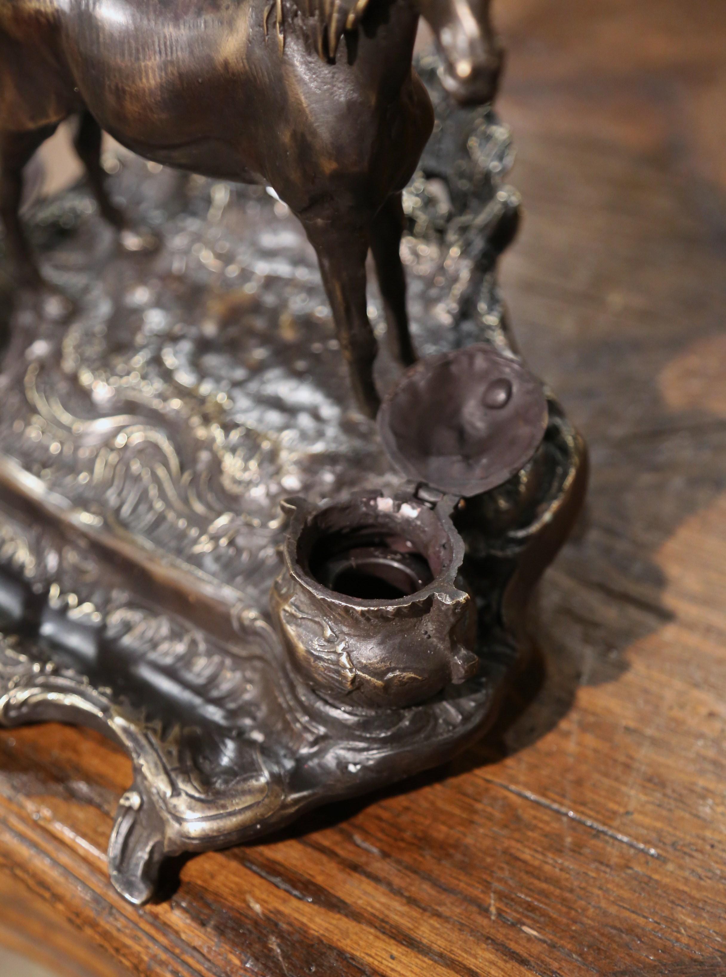 19th Century French Bronze Inkwell with Horse Sculpture Signed P.J. Mêne For Sale 5