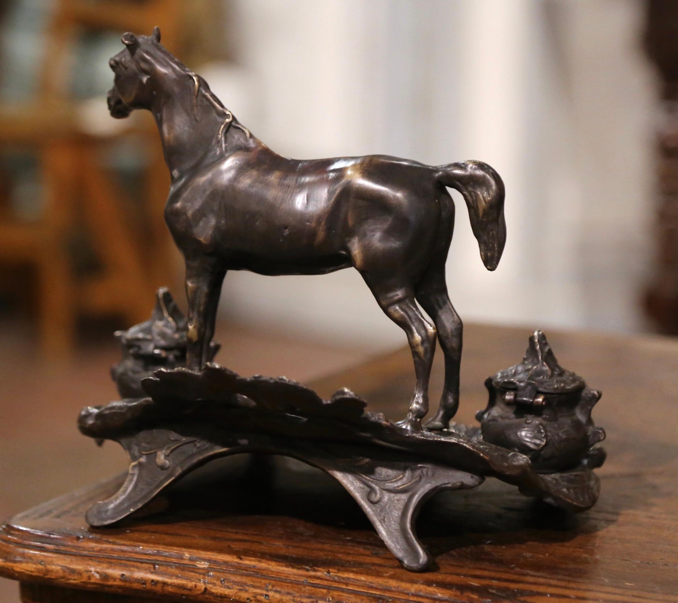 19th Century French Bronze Inkwell with Horse Sculpture Signed P.J. Mêne For Sale 8