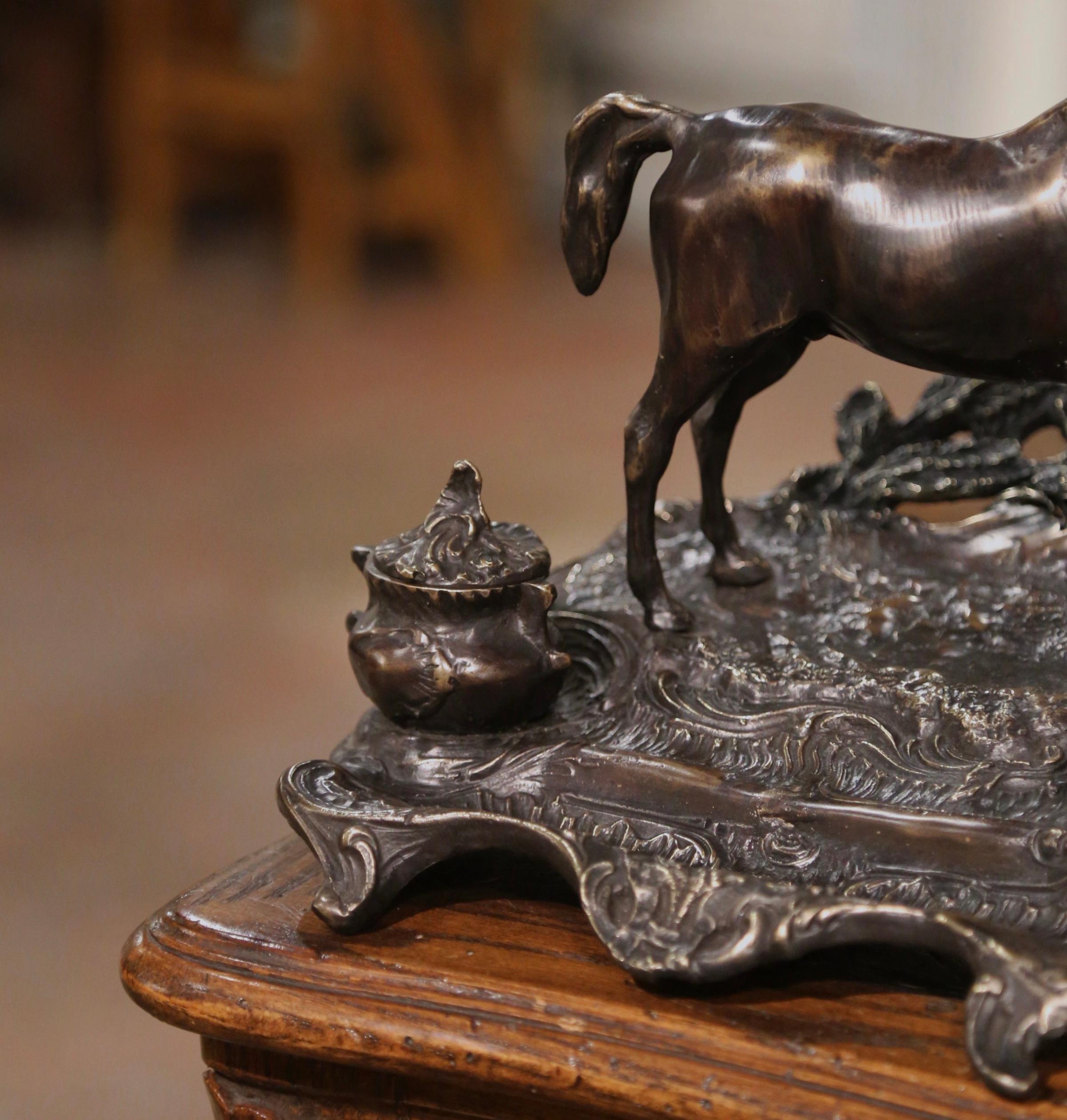Louis XV 19th Century French Bronze Inkwell with Horse Sculpture Signed P.J. Mêne For Sale
