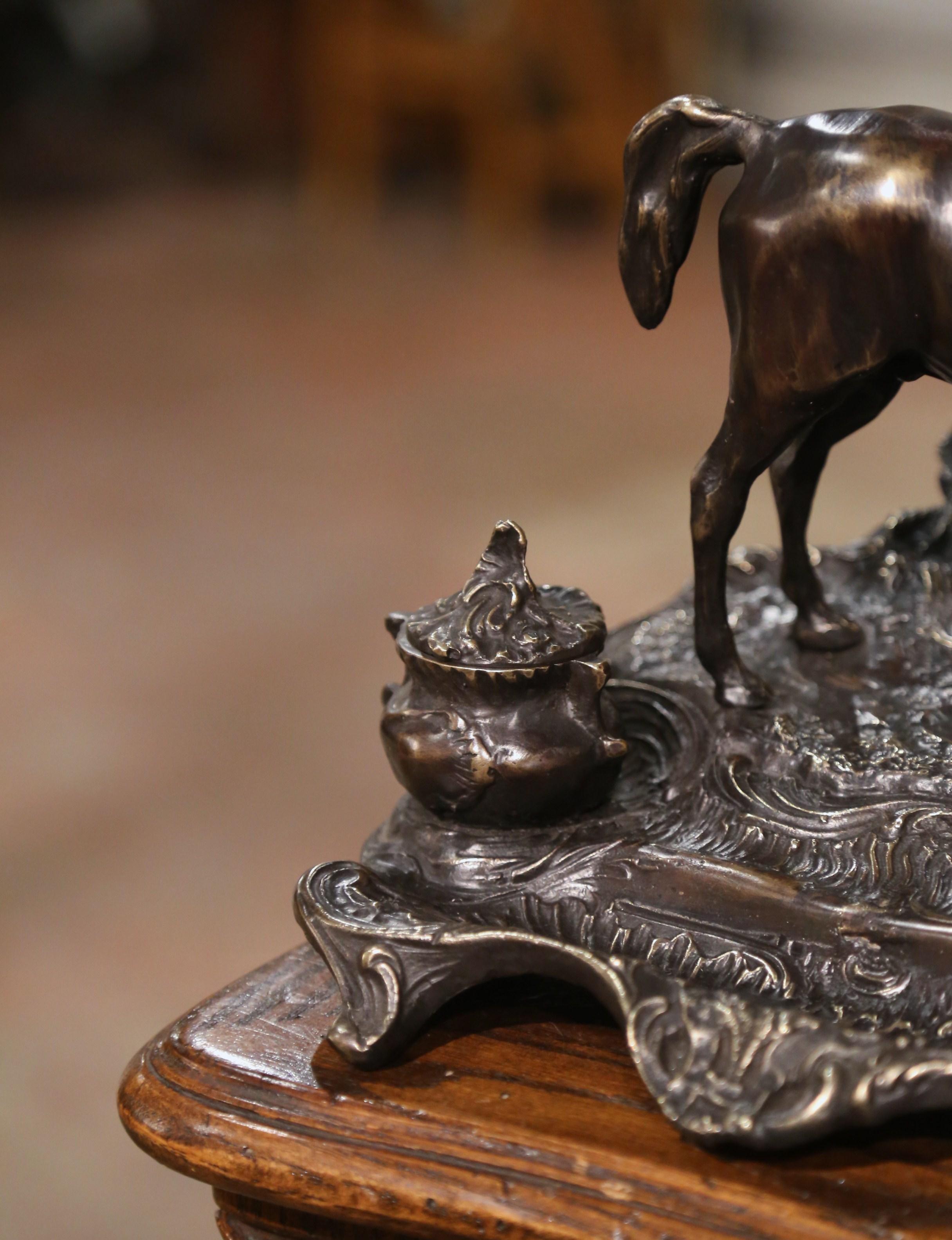 19th Century French Bronze Inkwell with Horse Sculpture Signed P.J. Mêne For Sale 2
