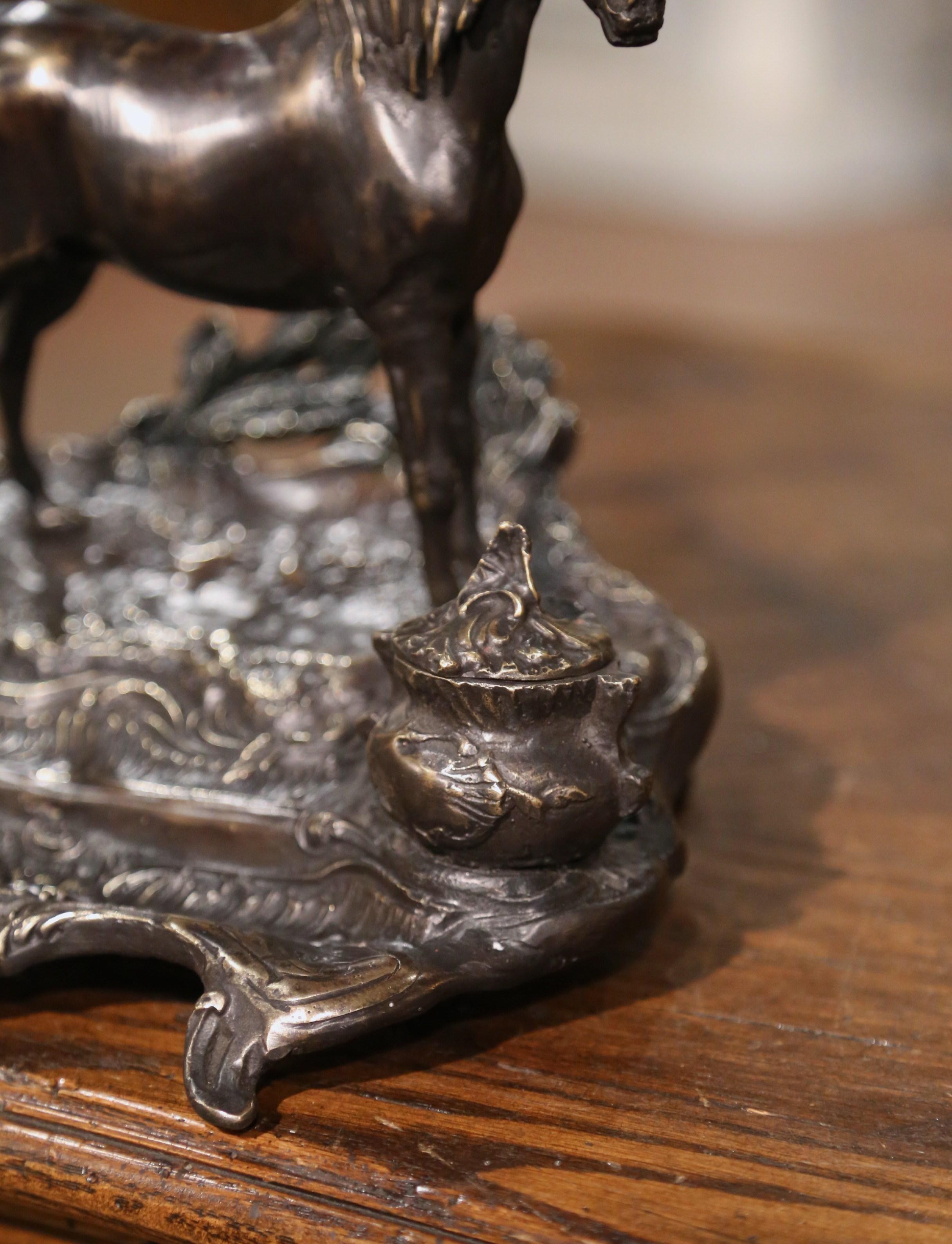 19th Century French Bronze Inkwell with Horse Sculpture Signed P.J. Mêne For Sale 3