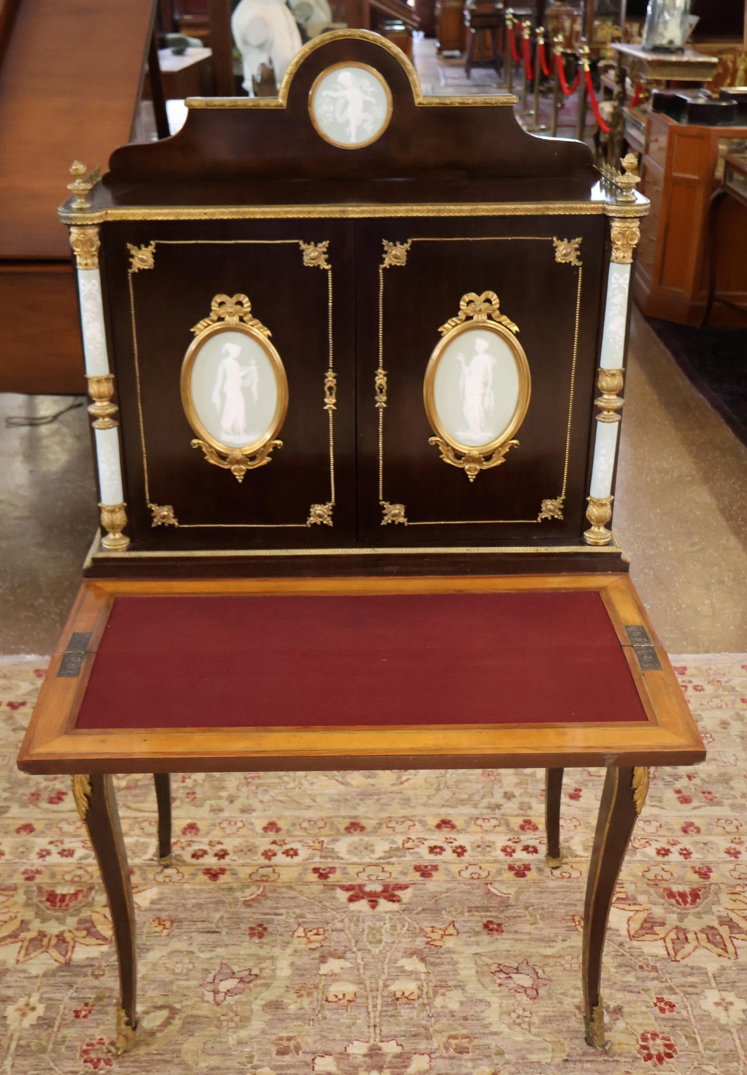 19. Jahrhundert Französisch Bronze Jaspisware Damen Schreibtisch Attr zu Charles Guillame Diehl im Angebot 5