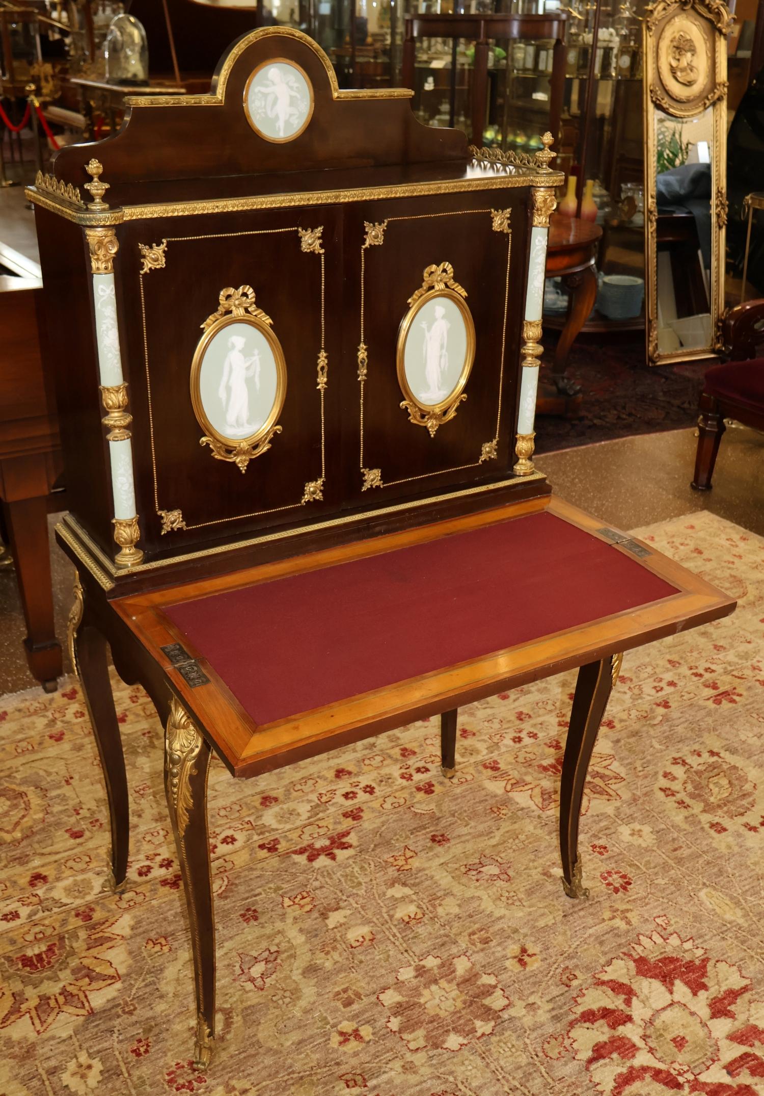 19. Jahrhundert Französisch Bronze Jaspisware Damen Schreibtisch Attr zu Charles Guillame Diehl im Angebot 6
