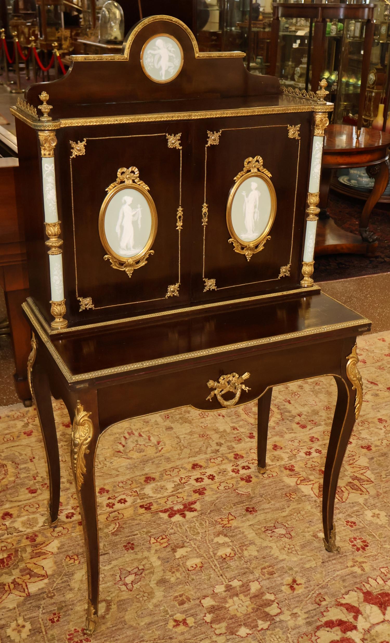19. Jahrhundert Französisch Bronze Jaspisware Damen Schreibtisch Attr zu Charles Guillame Diehl (Louis XV.) im Angebot