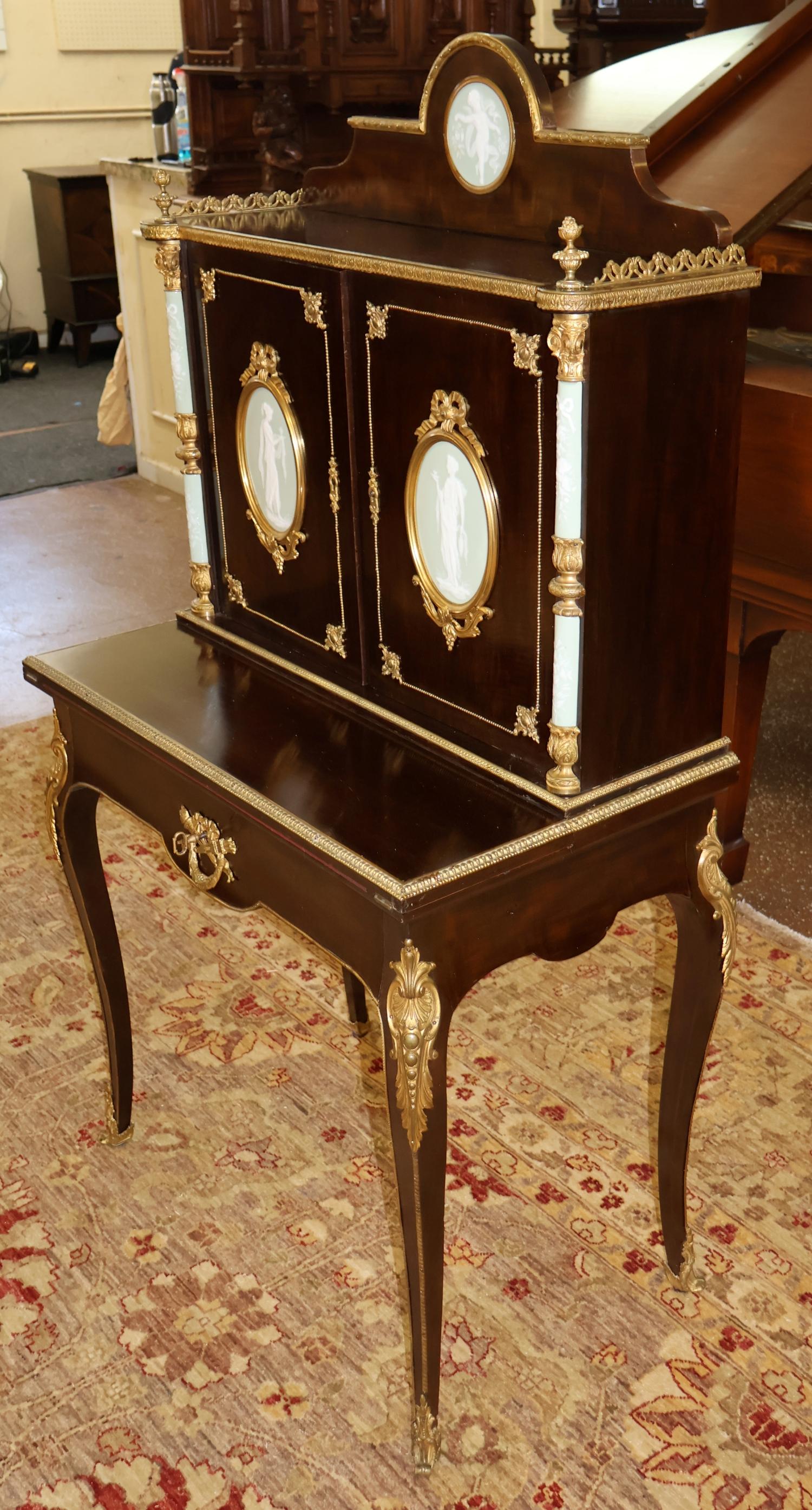 19. Jahrhundert Französisch Bronze Jaspisware Damen Schreibtisch Attr zu Charles Guillame Diehl im Angebot 1