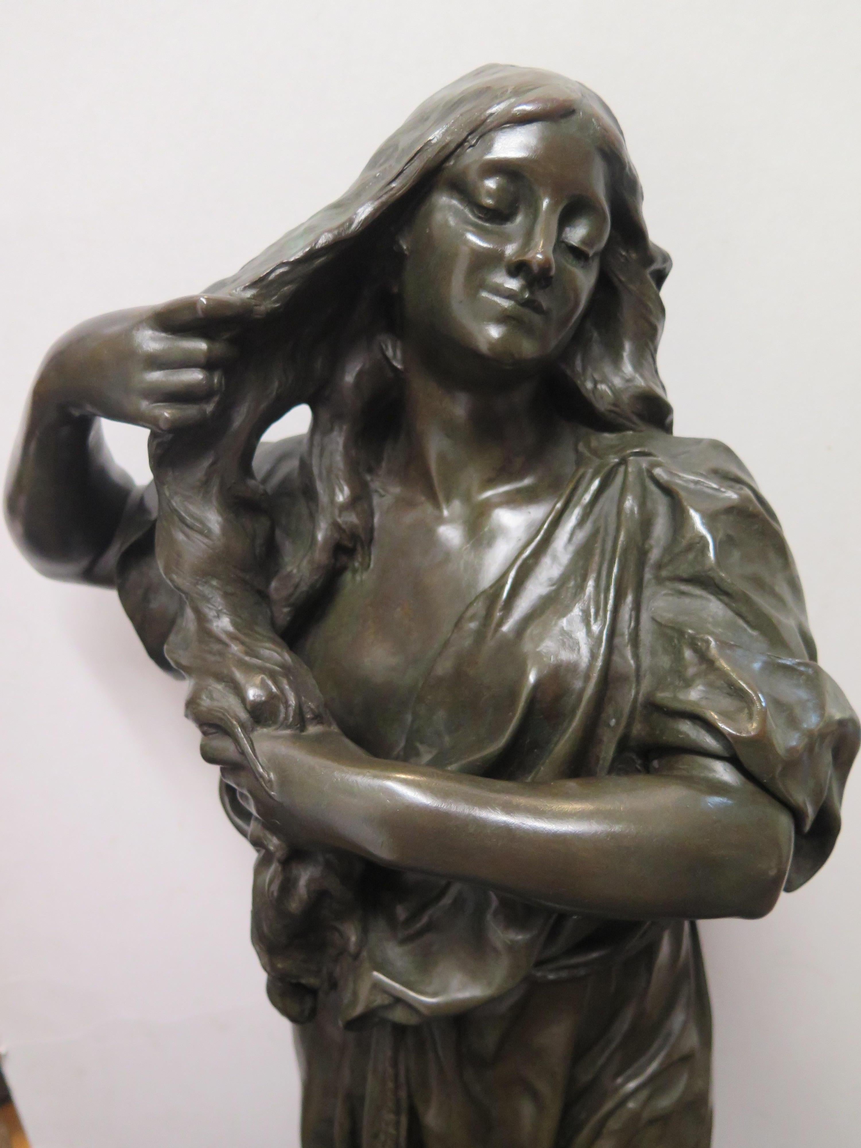 Art Nouveau 19th Century French Bronze Lady Washing Her Hair