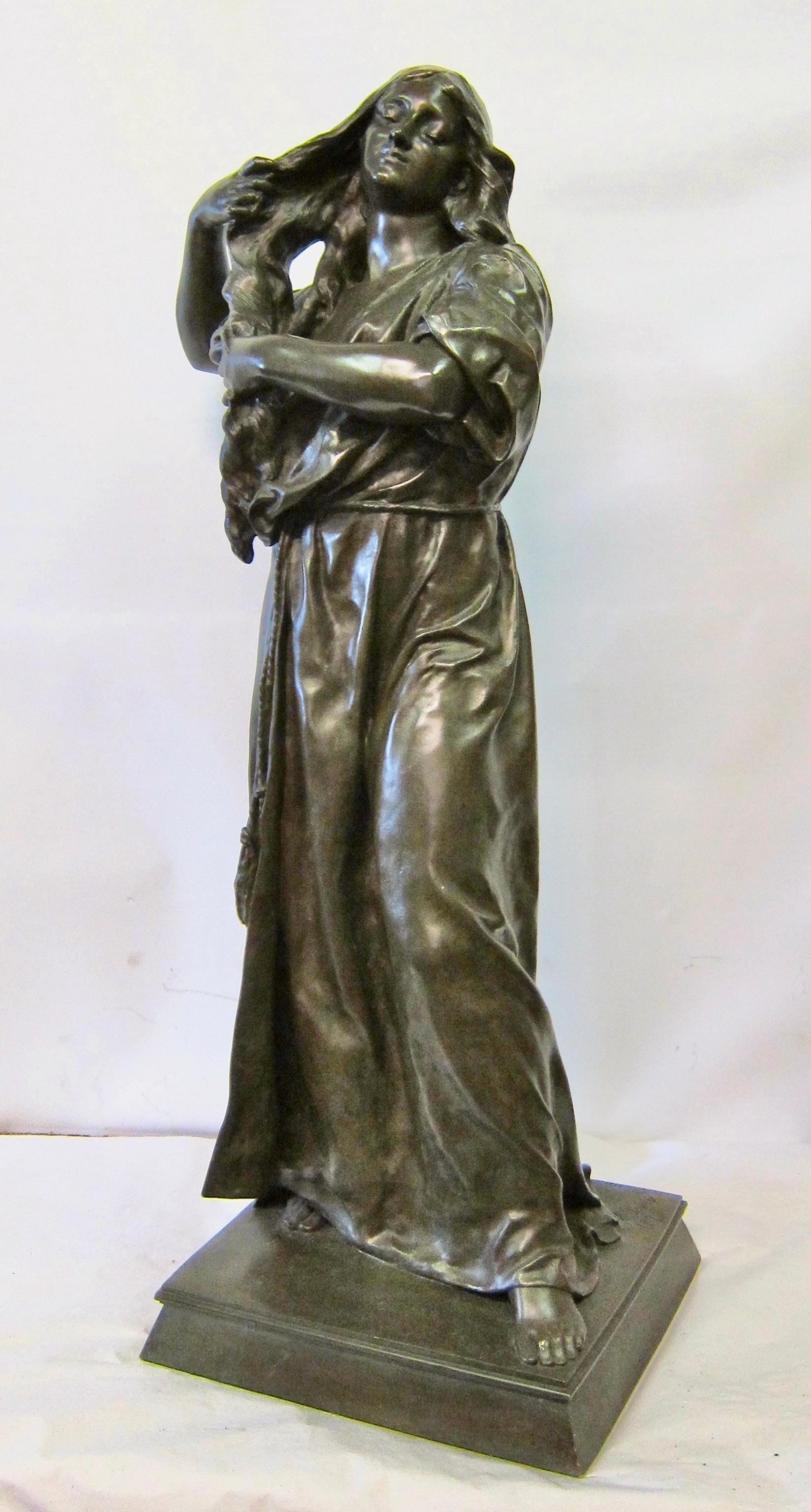 Patinated 19th Century French Bronze Lady Washing Her Hair