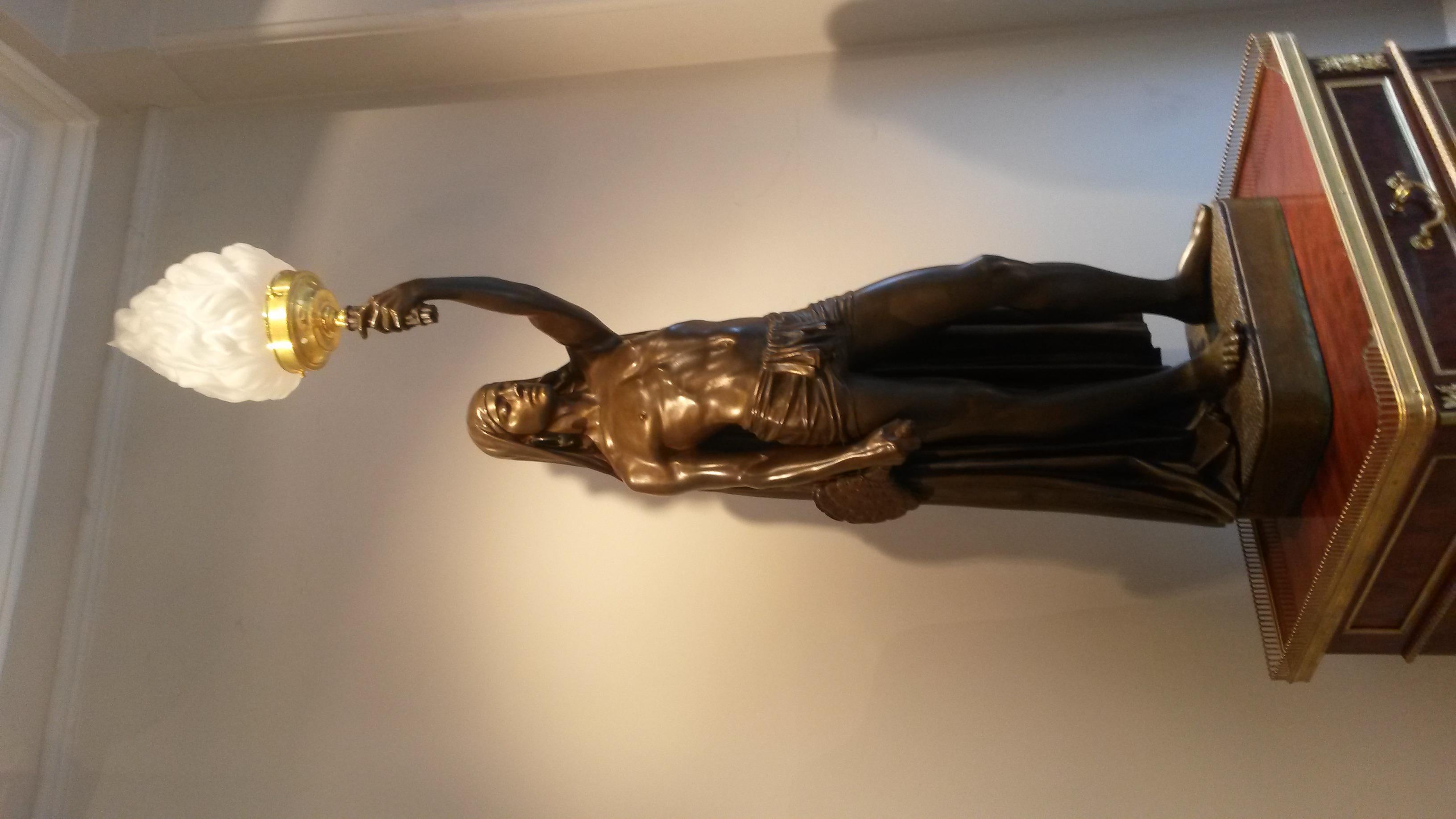 Anglo-Indian 19th Century French Bronze Lamp of Male Indian Figure For Sale