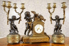 Napoleon III French Bronze Mantel Clock Set from the 19th Century