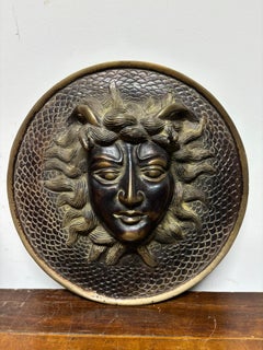 19th Century French Bronze Medusa Wall Plaque, Antique Deep Relief