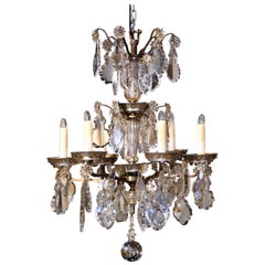 19th Century French Bronze, Metal and Crystal Six-Light Chandelier