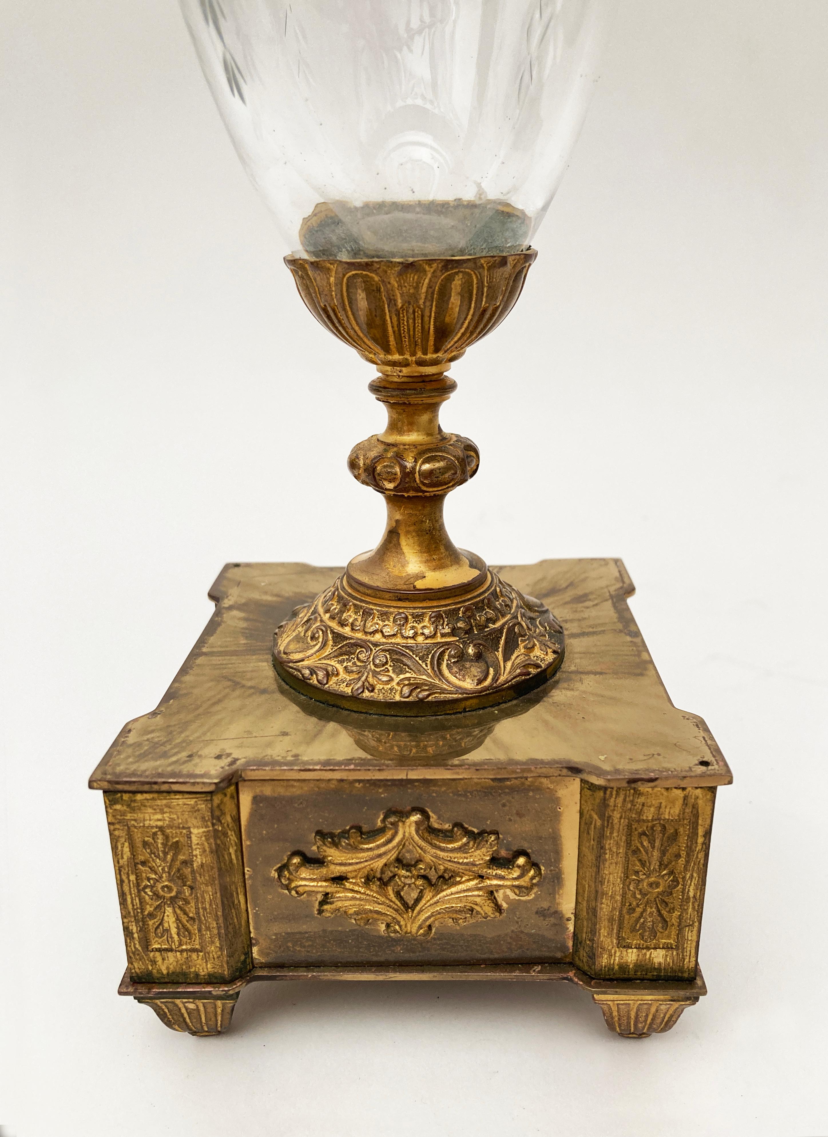 19th Century French Bronze Metal and Crystal Urn, Pair,  attributed to Baccarat  For Sale 5