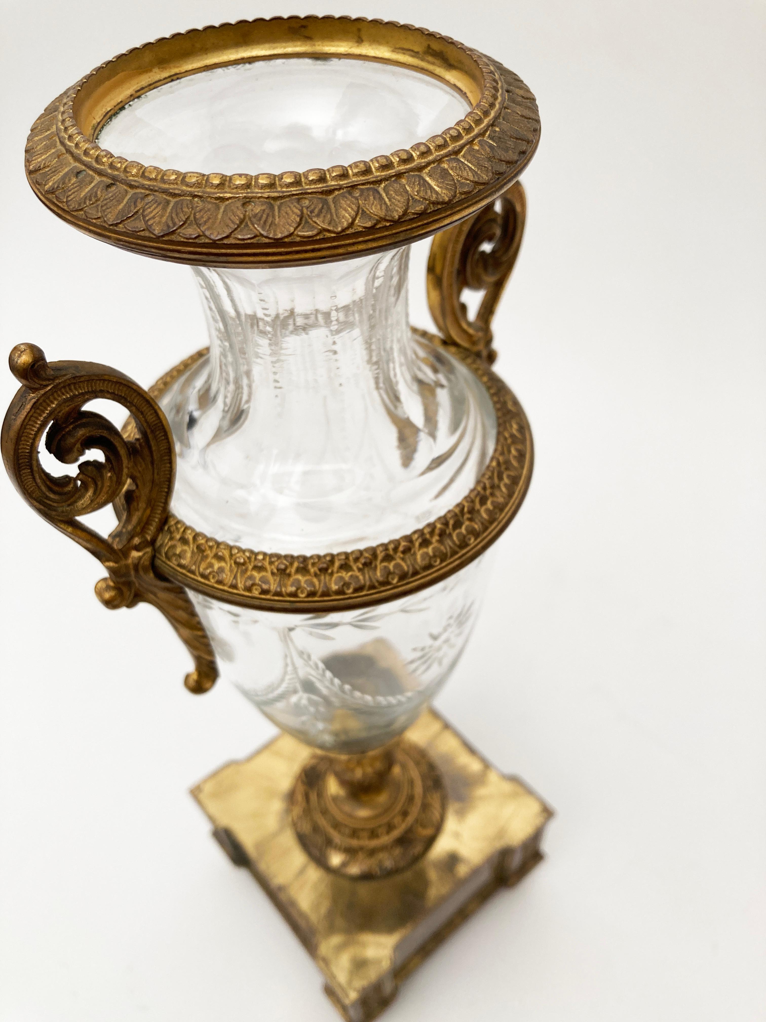 19th Century French Bronze Metal and Crystal Urn, Pair,  attributed to Baccarat  For Sale 1
