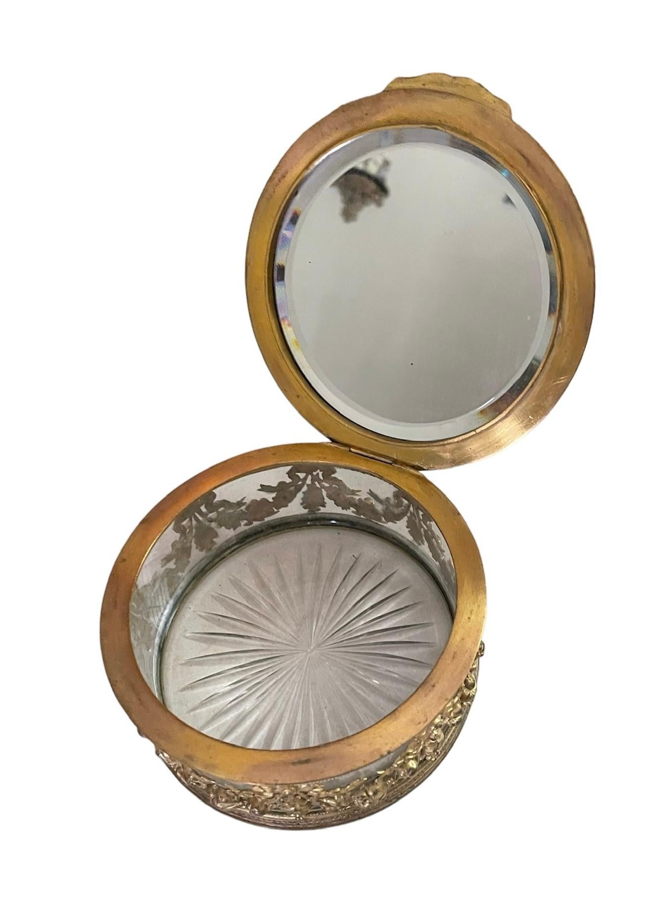19th Century French Bronze Metal Overlay Vanity Powder Glass Jar For Sale 3