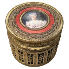19th Century French Bronze Metal Overlayed Vanity Powder/Jewelry Glass Jar/Box