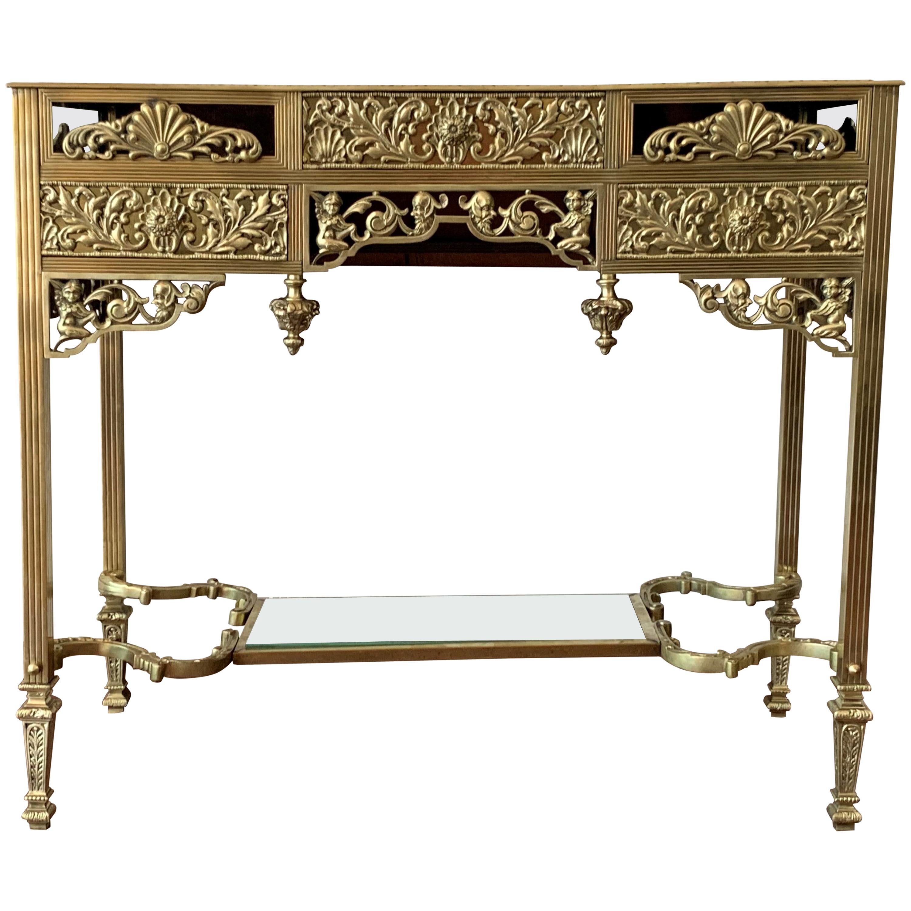 19th Century French Bronze Mirrored Dressing Table or Vanity with Three Drawers