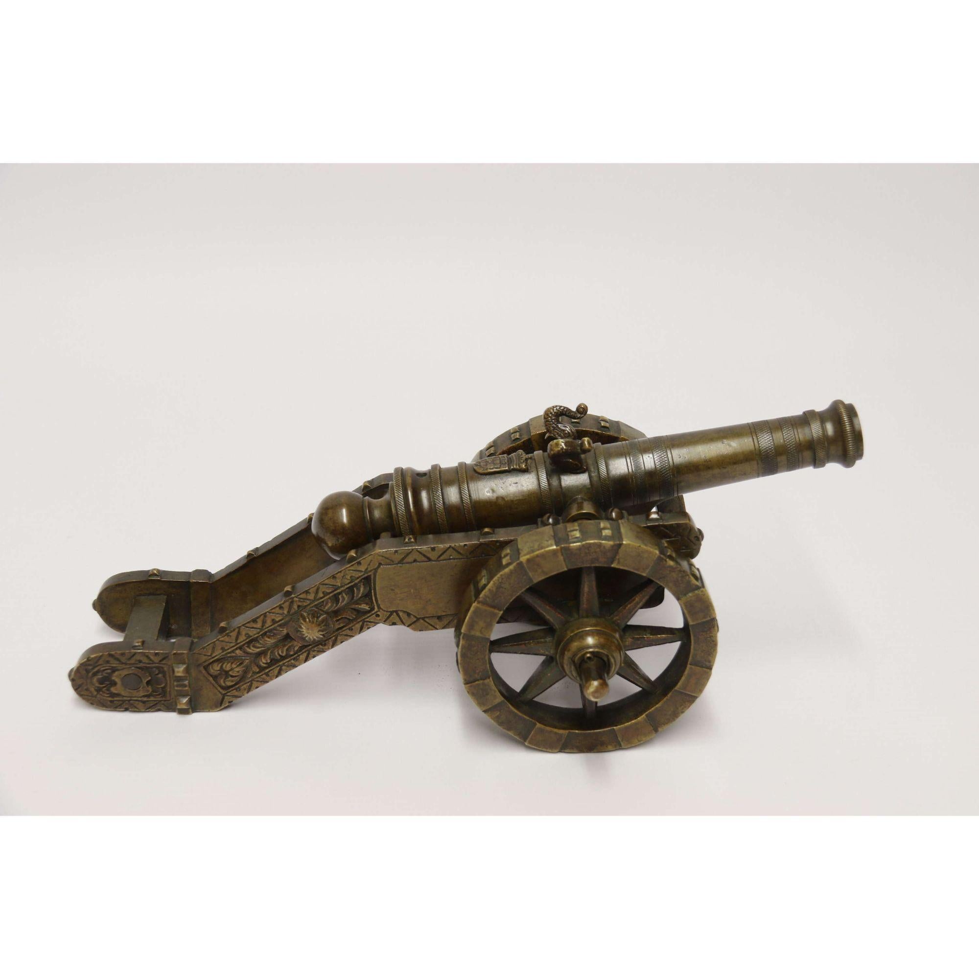 Patinated 19th century French bronze model medieval style cannon, circa 1890