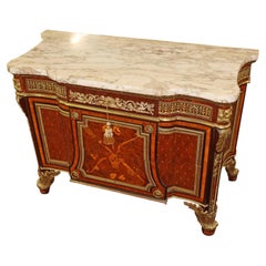 19th Century French Bronze Mount Inlaid Acajou Mouchete Riesener Style Commode
