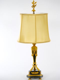 19th Century French Bronze Mounted / Black Marble Pair Table Lamp