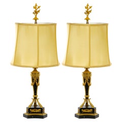 19th Century French Bronze Mounted / Black Marble Pair Table Lamp