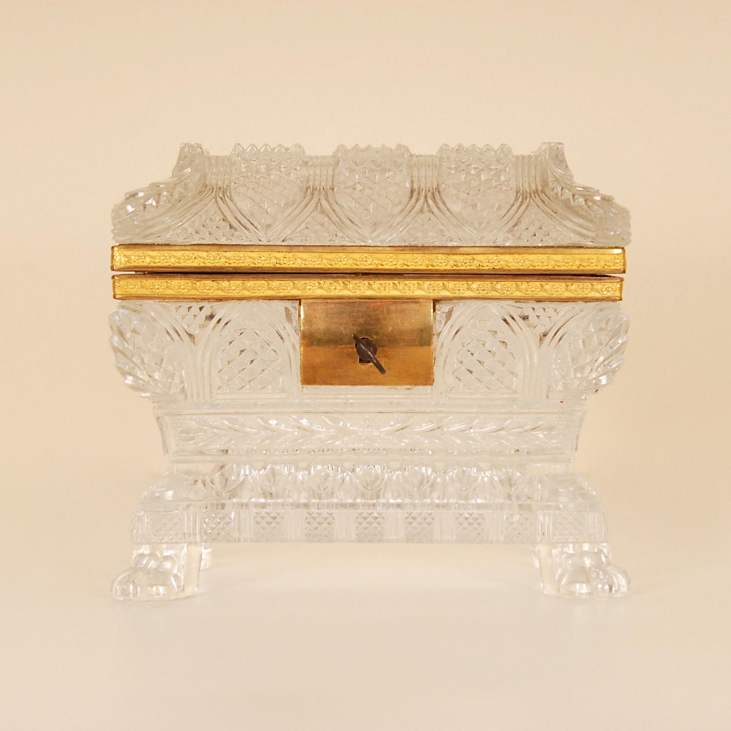 Französische Bronzemontierte Kristallschmuckkästchen mit Klauenfüßen im Empire-Stil des 19. Jahrhunderts im Angebot 5