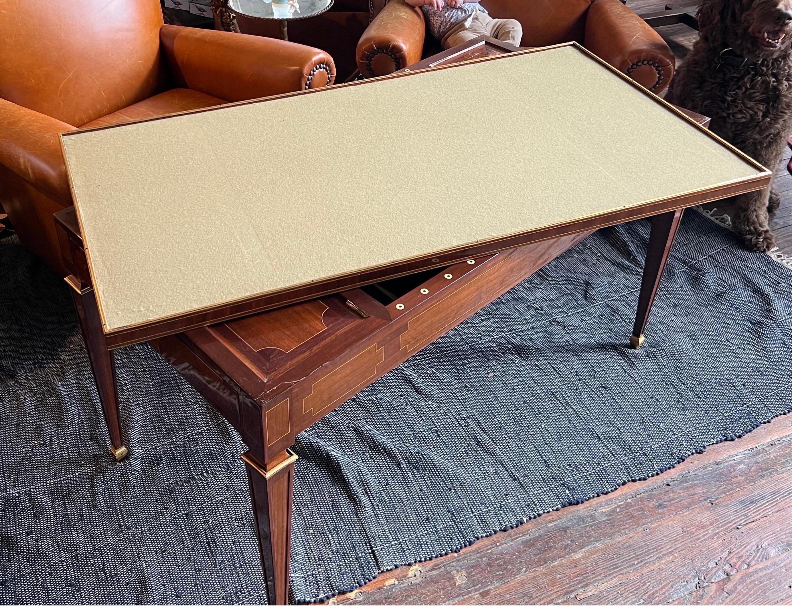 Bronze 19th Century French bronze mounted leather top writing desk / tric trac table  For Sale