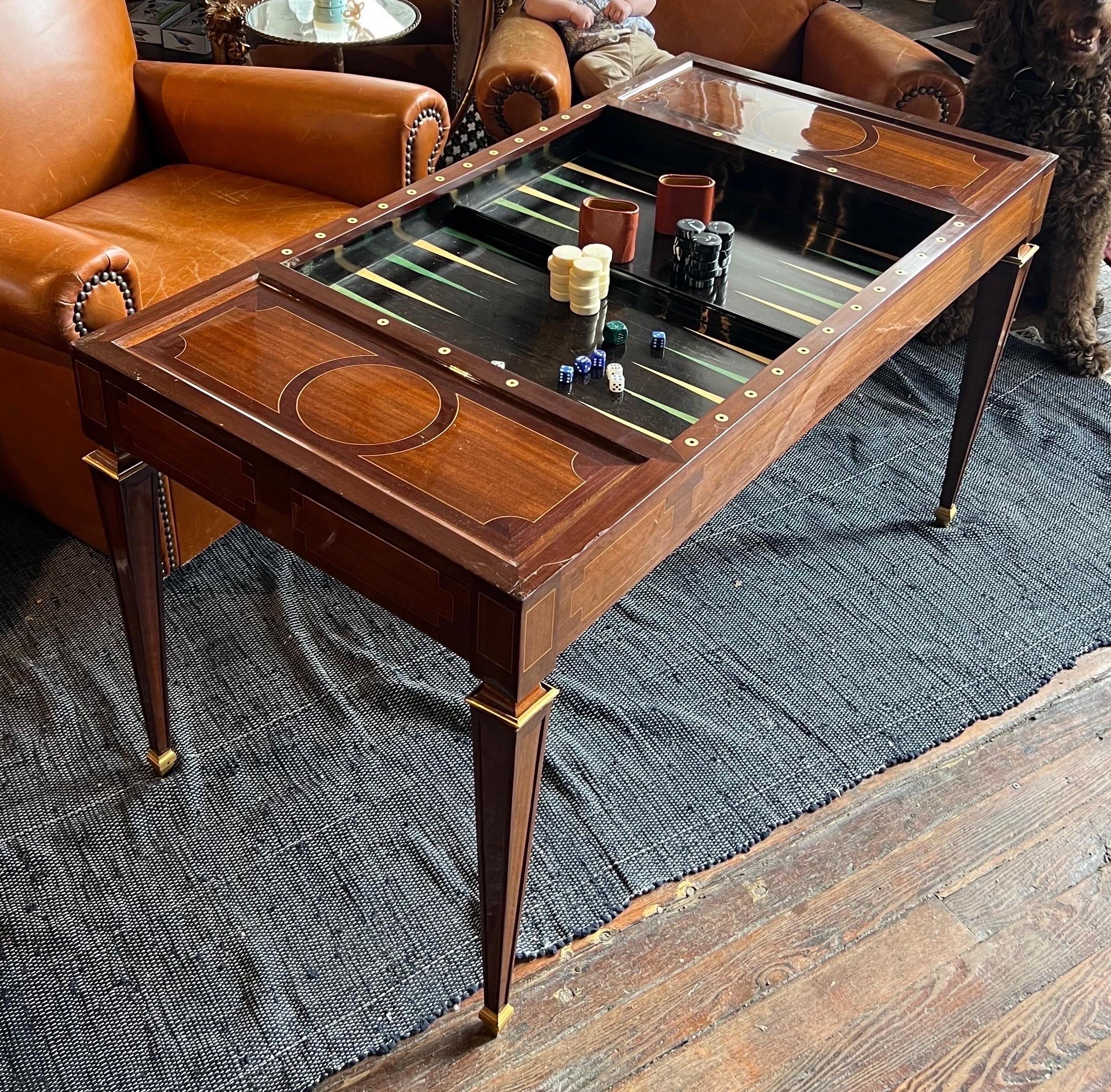19th Century French bronze mounted leather top writing desk / tric trac table  For Sale 1