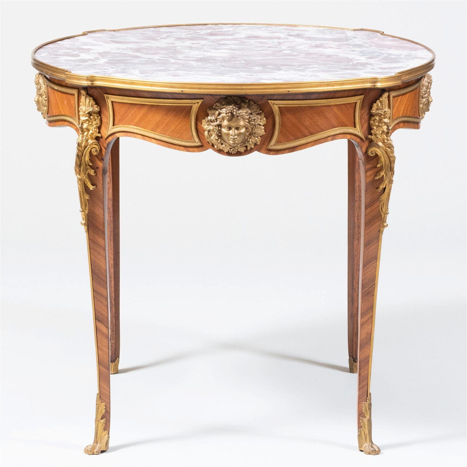 Gilt 19th Century French Bronze Mounted Marble Top Center Table in Louis XV Style For Sale