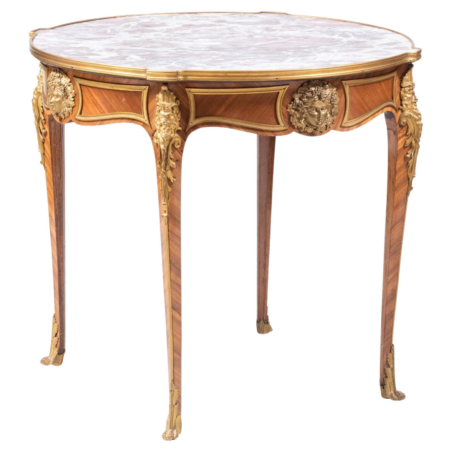 19th Century French Bronze Mounted Marble Top Center Table in Louis XV Style For Sale