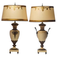 19th Century French Bronze Mounted Marble Urn Lamps